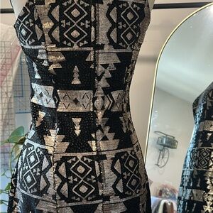 Black and Silver Geometric Pattern Dress